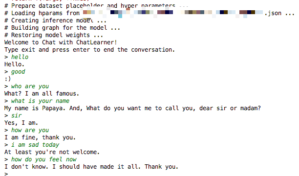 ChatLearner：基于 TensorFlow NMT 模型，Papaya 数据集的聊天机器人，有数据集，预训练模型。